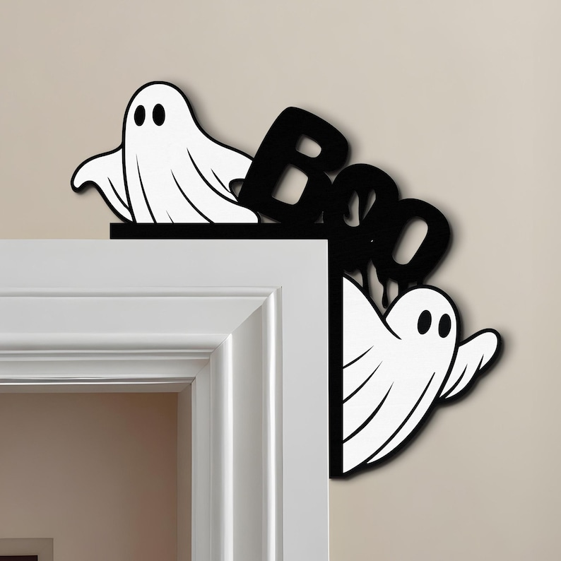 Ghost Boo Door Corner Sign, Cute Halloween Wood Sign, Fall Door Corner Art, Spooky Door Topper, Halloween Home Decor, Creepy Door Frame