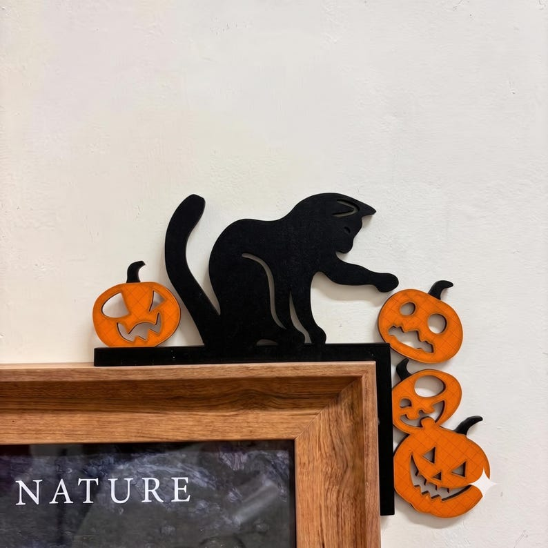 Cute Black cat and pumpkin Door Corner Decor, Halloween Decoration Sign, Door Toppers, Fall Decor, Cat Lover Gift for Home Display