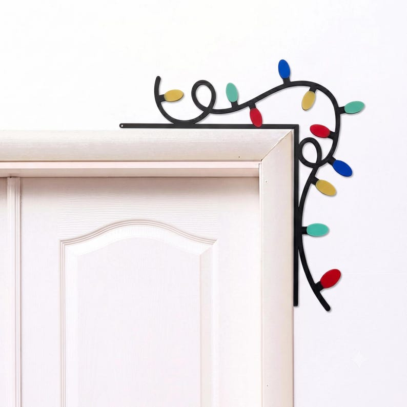 Christmas door frame decoration, Light String Corner Decor, 2D wooden Noel Tree Door Corner Topper, holiday gifts,