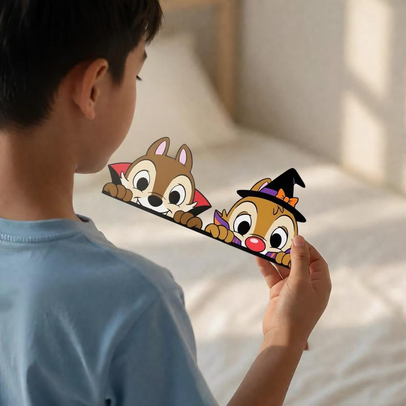 Halloween Chip & Dale Wooden Door Sign, Vampire Witch Chipmunks Door Topper, Double Trouble Sign, Chip Dale Peekaboo Door Decor