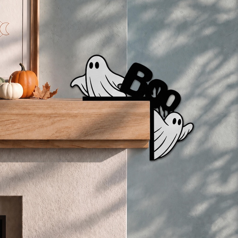 Ghost Boo Door Corner Sign, Cute Halloween Wood Sign, Fall Door Corner Art, Spooky Door Topper, Halloween Home Decor, Creepy Door Frame