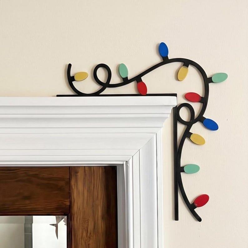 Christmas door frame decoration, Light String Corner Decor, 2D wooden Noel Tree Door Corner Topper, holiday gifts,
