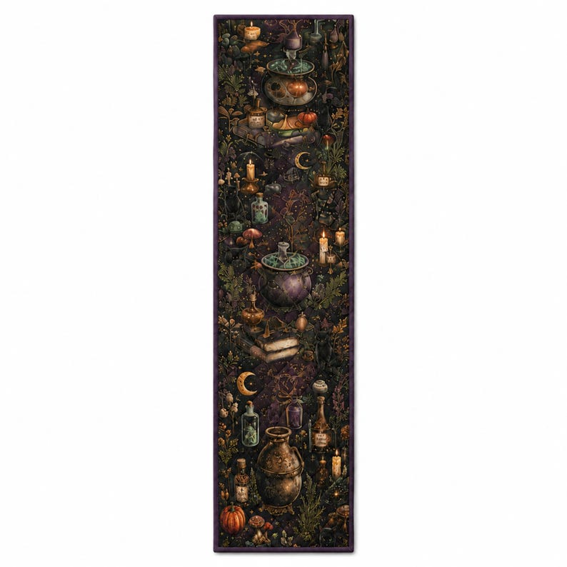 Witch’s Potion Kitchen Table Runner, Gothic Halloween Table Decor