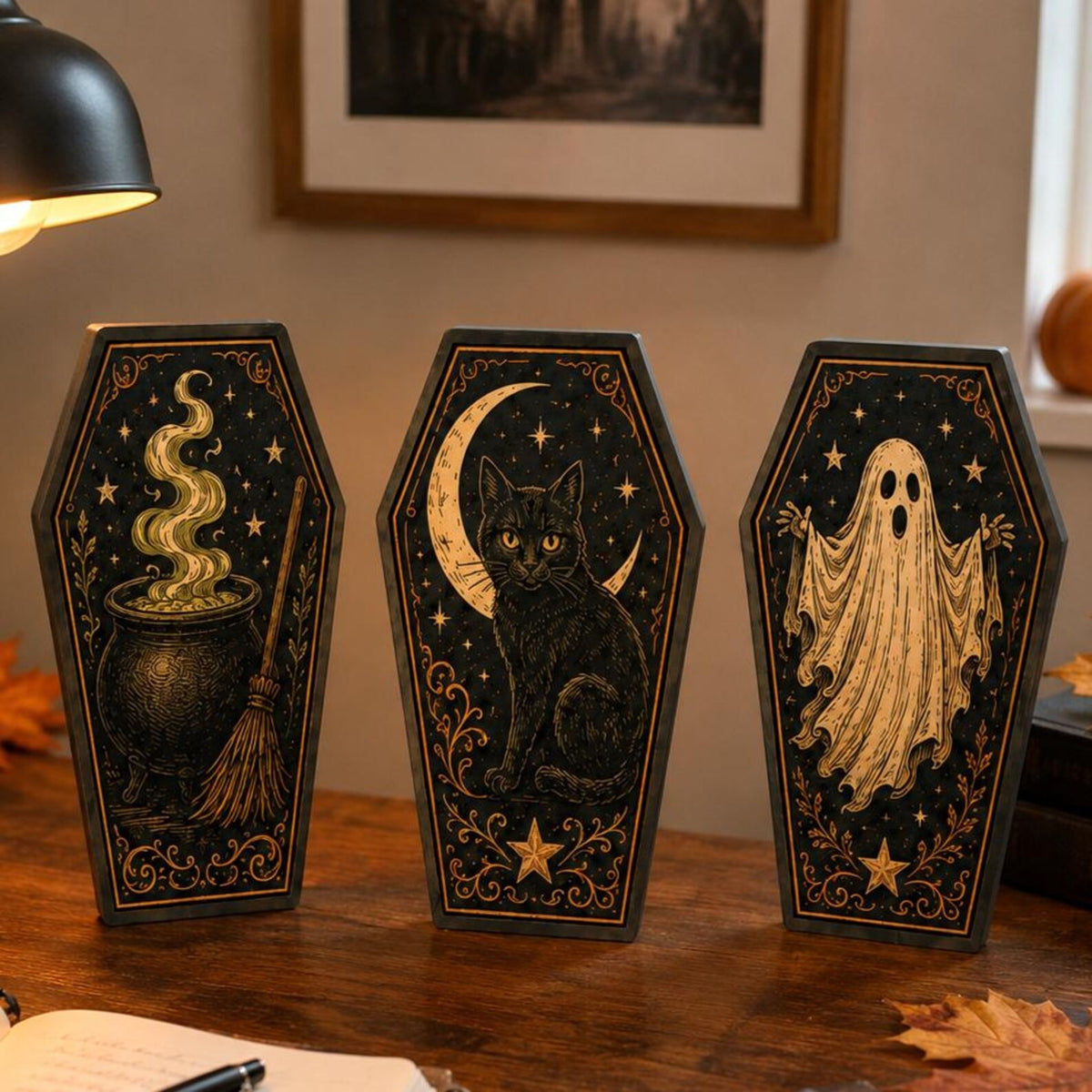 Vintage Halloween Wooden Sign, 3-Layer Retro Shelf Decor, Ghost Pumpkin Black Cat Skeleton Witch Owl, Rustic Halloween Home Decoration, Fall Gift