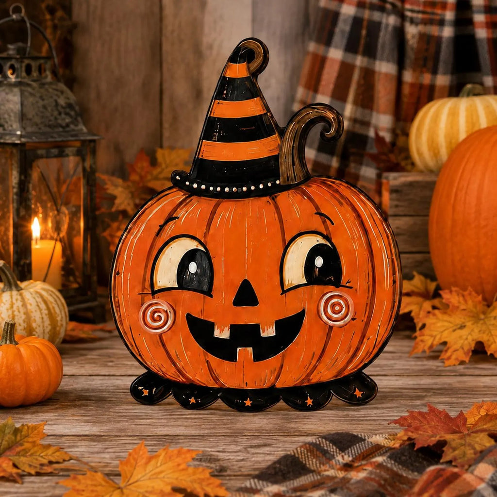 Halloween Pumpkin Wood Cutout – Festive Autumn Tabletop Decoration, Plywood Character Standee