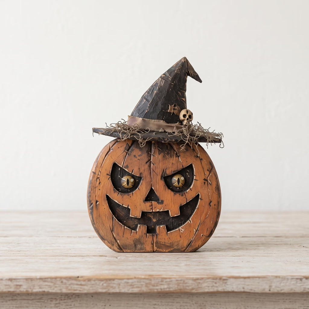 Choose Your Character Halloween Wooden Block, 2D Flat Printed Ghost Pumpkin Black Cat Skeleton Owl Bat, Rustic Fall Tiered Tray Decor