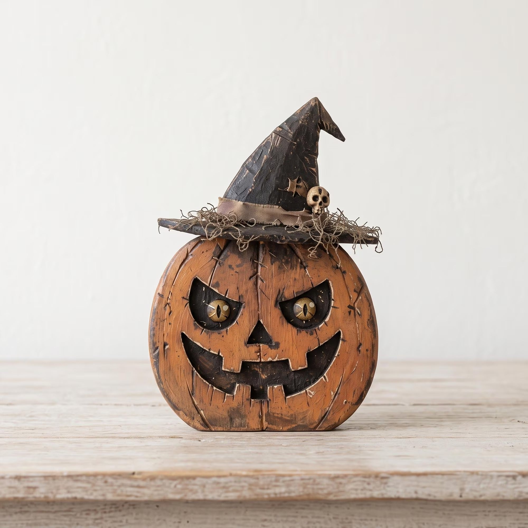 Choose Your Character Halloween Wooden Block, 2D Flat Printed Ghost Pumpkin Black Cat Skeleton Owl Bat, Rustic Fall Tiered Tray Decor