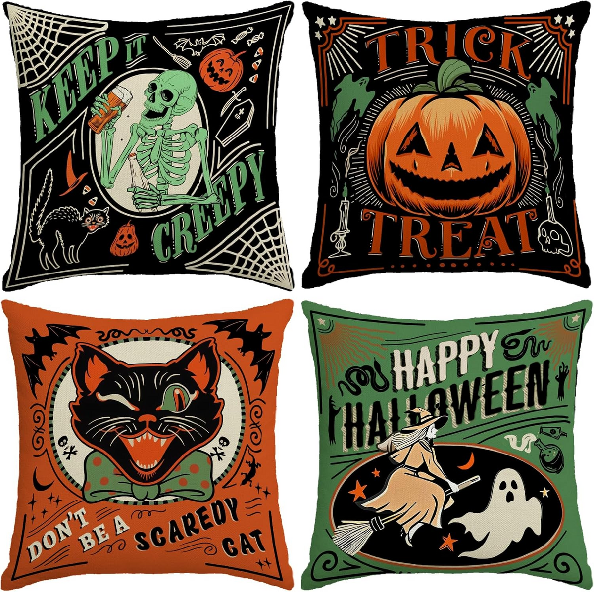 Vintage Halloween Pillow Covers, Rustic Fall Throw Pillow Cases, Spooky Indoor Home Decor, Gothic Autumn Cushion Covers, Halloween Decoration