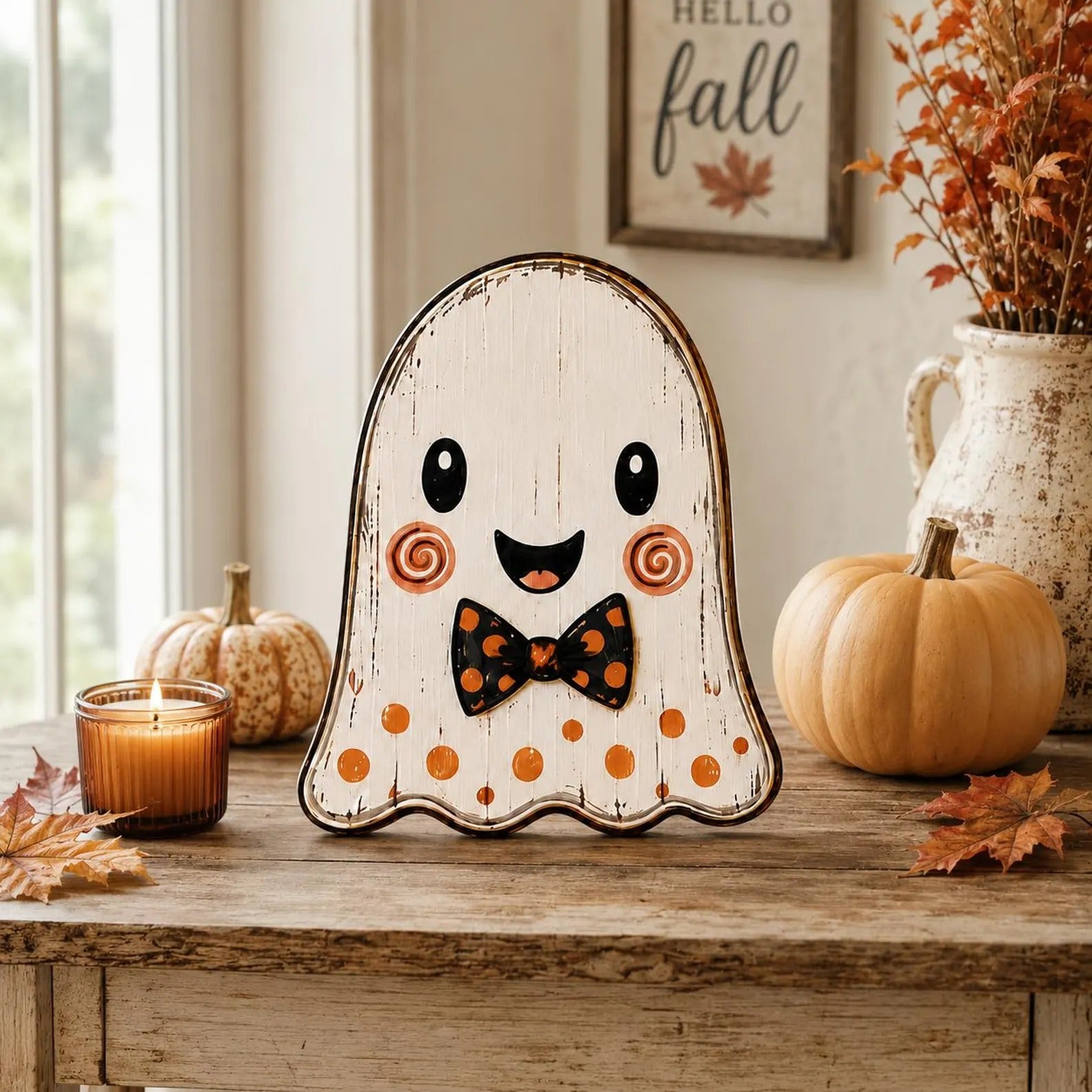 Halloween Pumpkin Wood Cutout – Festive Autumn Tabletop Decoration, Plywood Character Standee