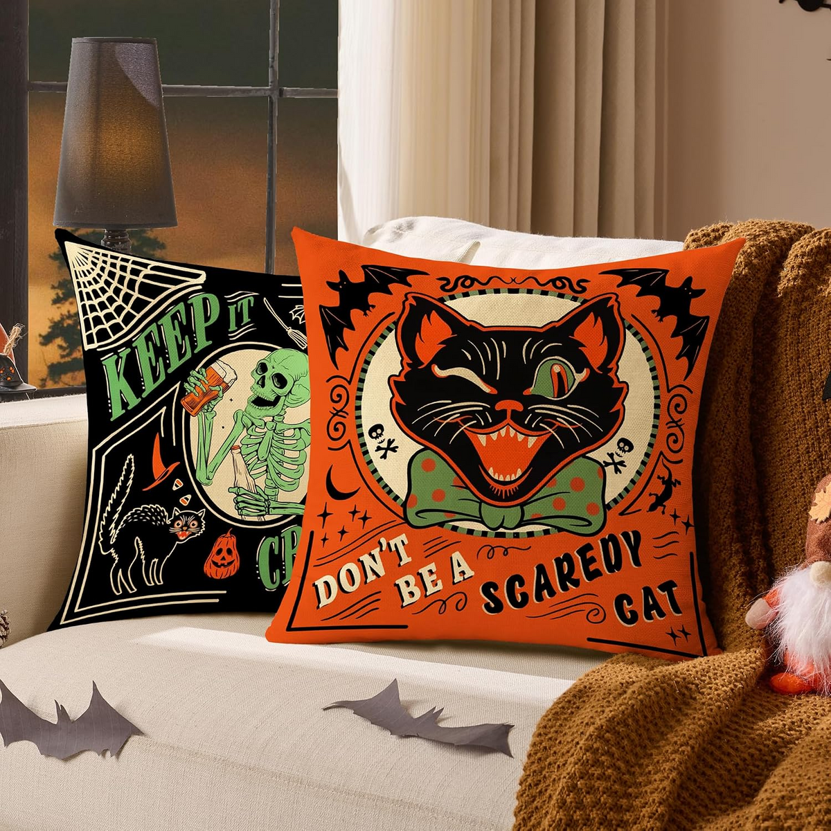 Vintage Halloween Pillow Covers, Rustic Fall Throw Pillow Cases, Spooky Indoor Home Decor, Gothic Autumn Cushion Covers, Halloween Decoration