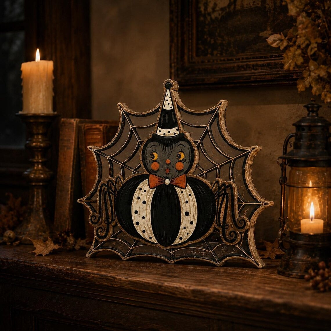 Vintage Halloween Wooden Block Decor, Retro Shelf Sitter, Rustic Plywood Decoration, Spooky Fall Tabletop Accent, Halloween Home Decor