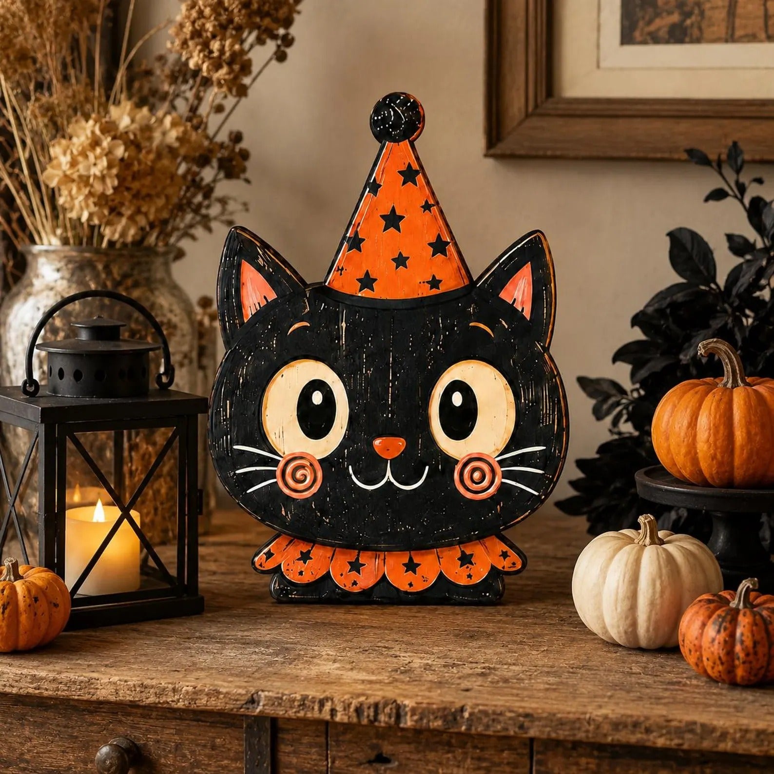 Halloween Pumpkin Wood Cutout – Festive Autumn Tabletop Decoration, Plywood Character Standee