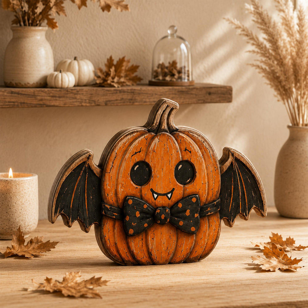 Halloween Pumpkin Blocks, Spooky Character Figures, Rustic Mantel Display