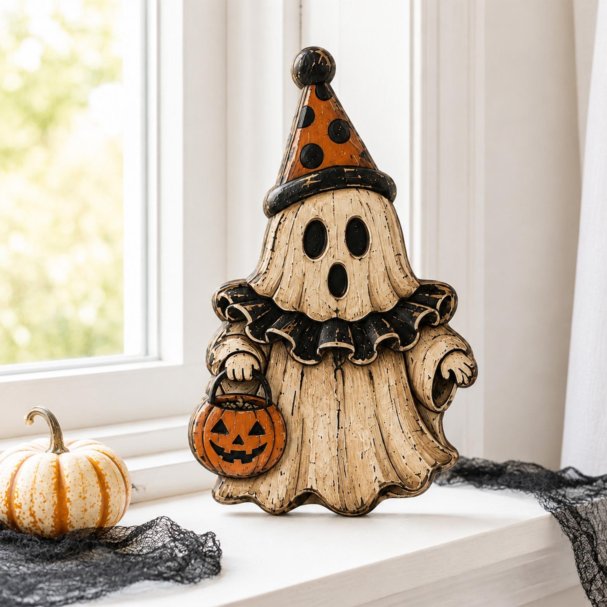 Vintage Halloween Wooden Block Set, Spooky Mantel Decor, Rustic Shelf Sitter Figures, Distressed Witch Cat Pumpkin Ghost Devil