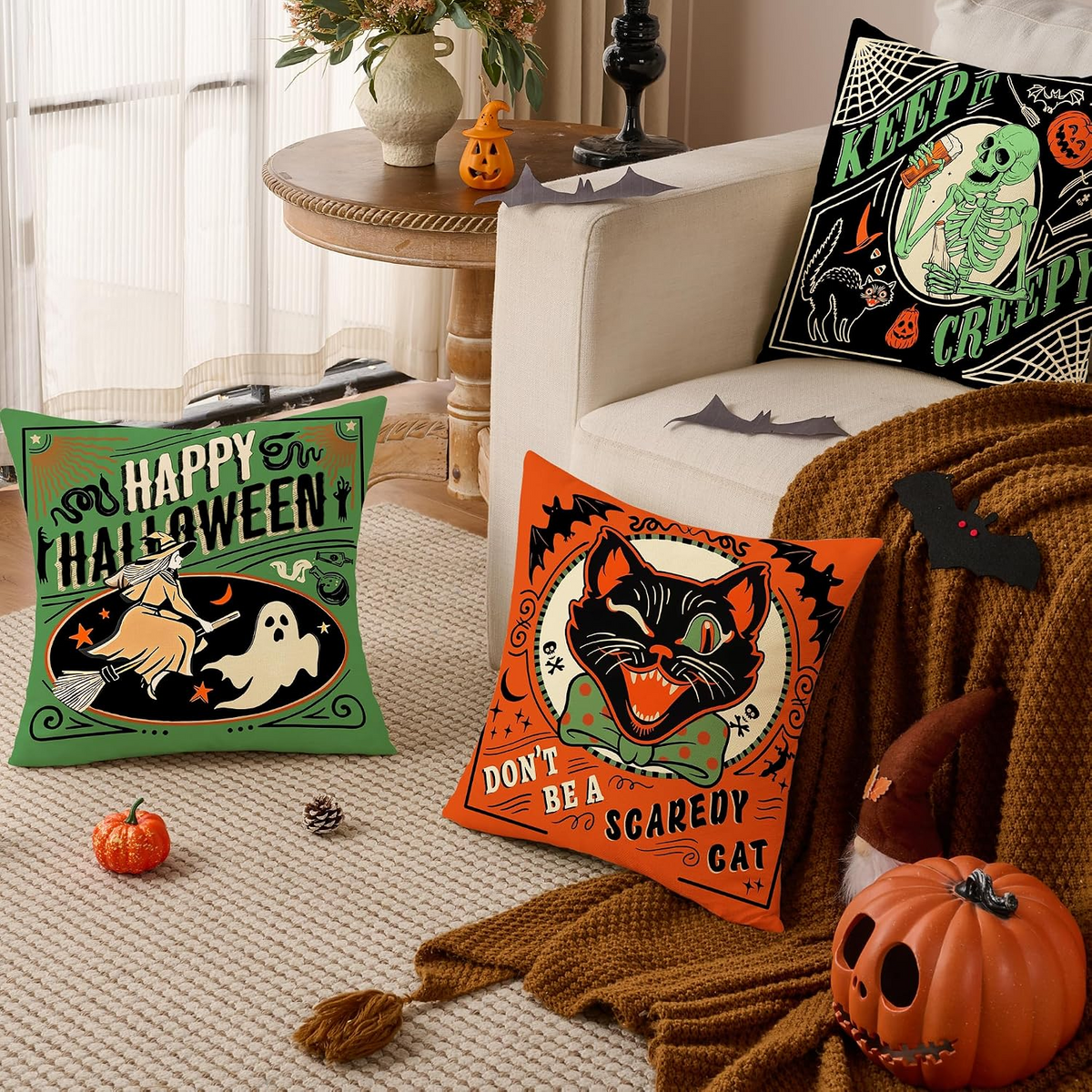 Vintage Halloween Pillow Covers, Rustic Fall Throw Pillow Cases, Spooky Indoor Home Decor, Gothic Autumn Cushion Covers, Halloween Decoration