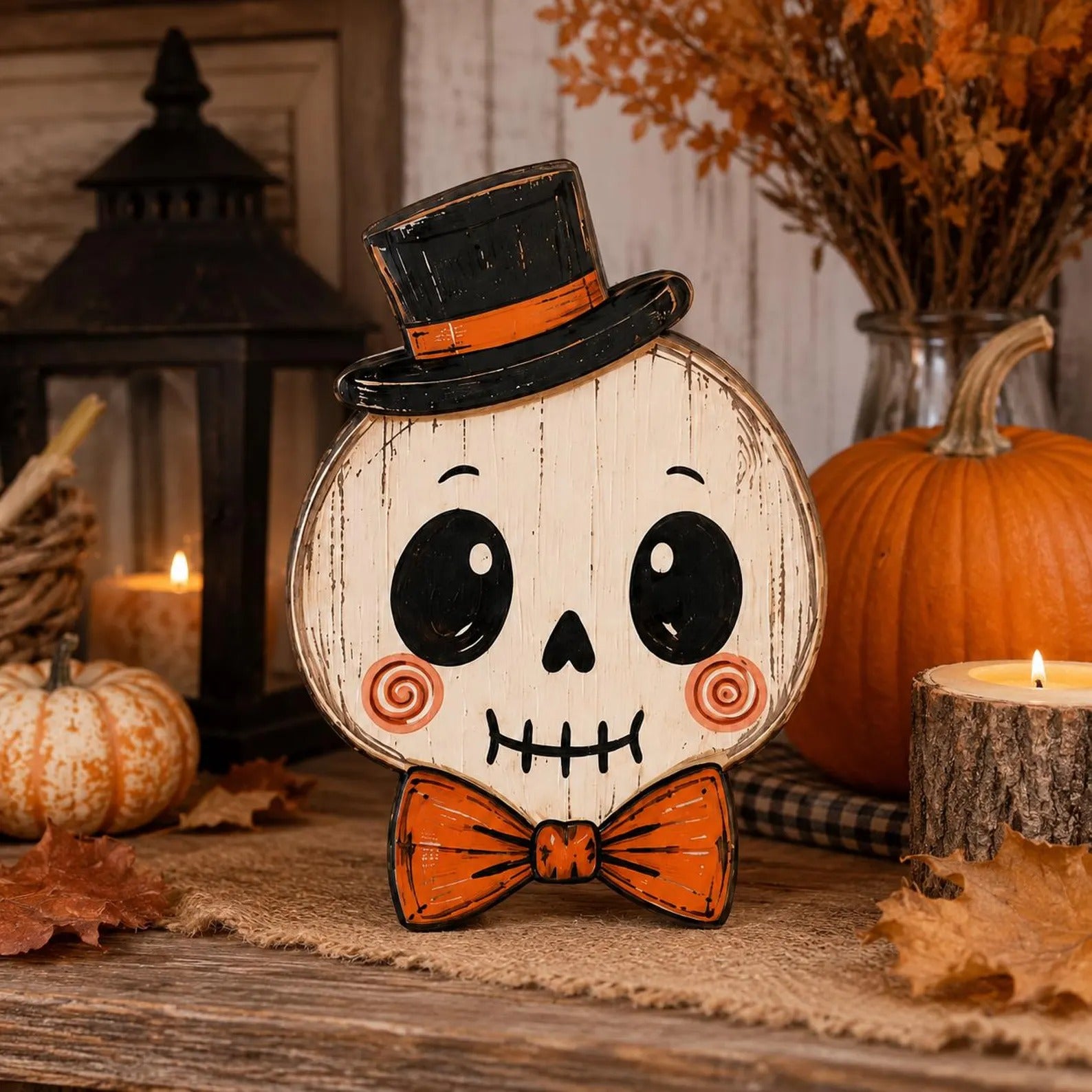 Halloween Pumpkin Wood Cutout – Festive Autumn Tabletop Decoration, Plywood Character Standee