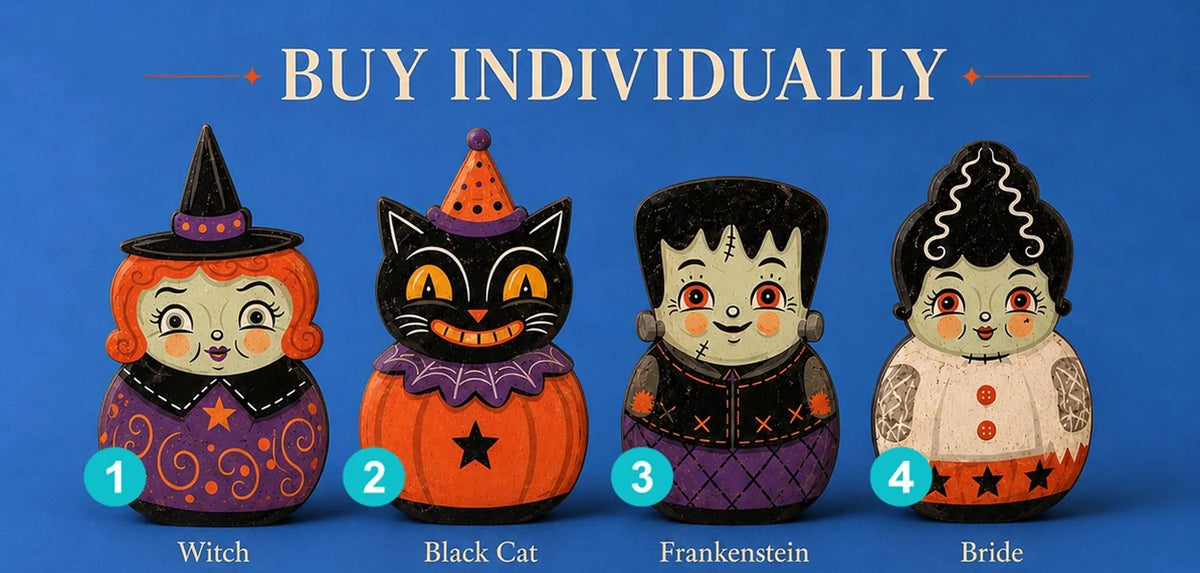 Vintage Halloween Wooden Block, Witch Black Cat Monster Decor, Retro Folk Art Character, Farmhouse Tiered Tray Decoration, Fall Halloween Gift
