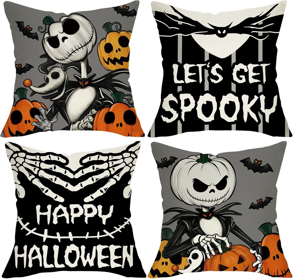 Halloween Pillow Covers, Spooky Pumpkin King Skeleton Hands Throw Pillow Case, Gothic Fall Cushion Cover, Creepy Halloween Home Decor, Gift