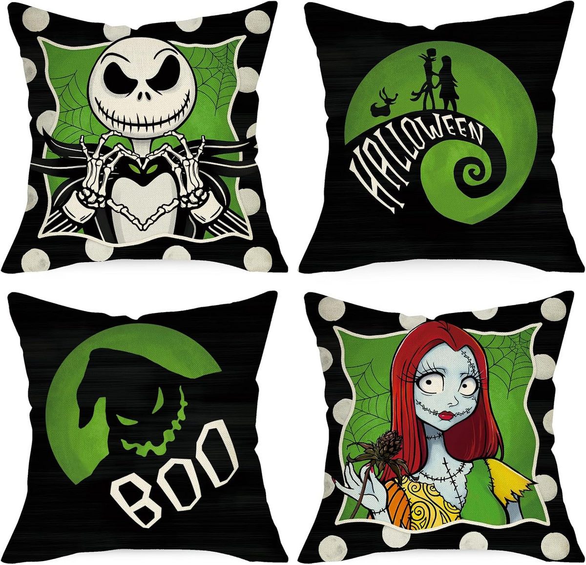 Halloween Decorative Throw Pillow Covers, Green Black Monster Cushion Cases, Spooky Fall Home Decor, Cute Creepy Halloween Pillow Covers