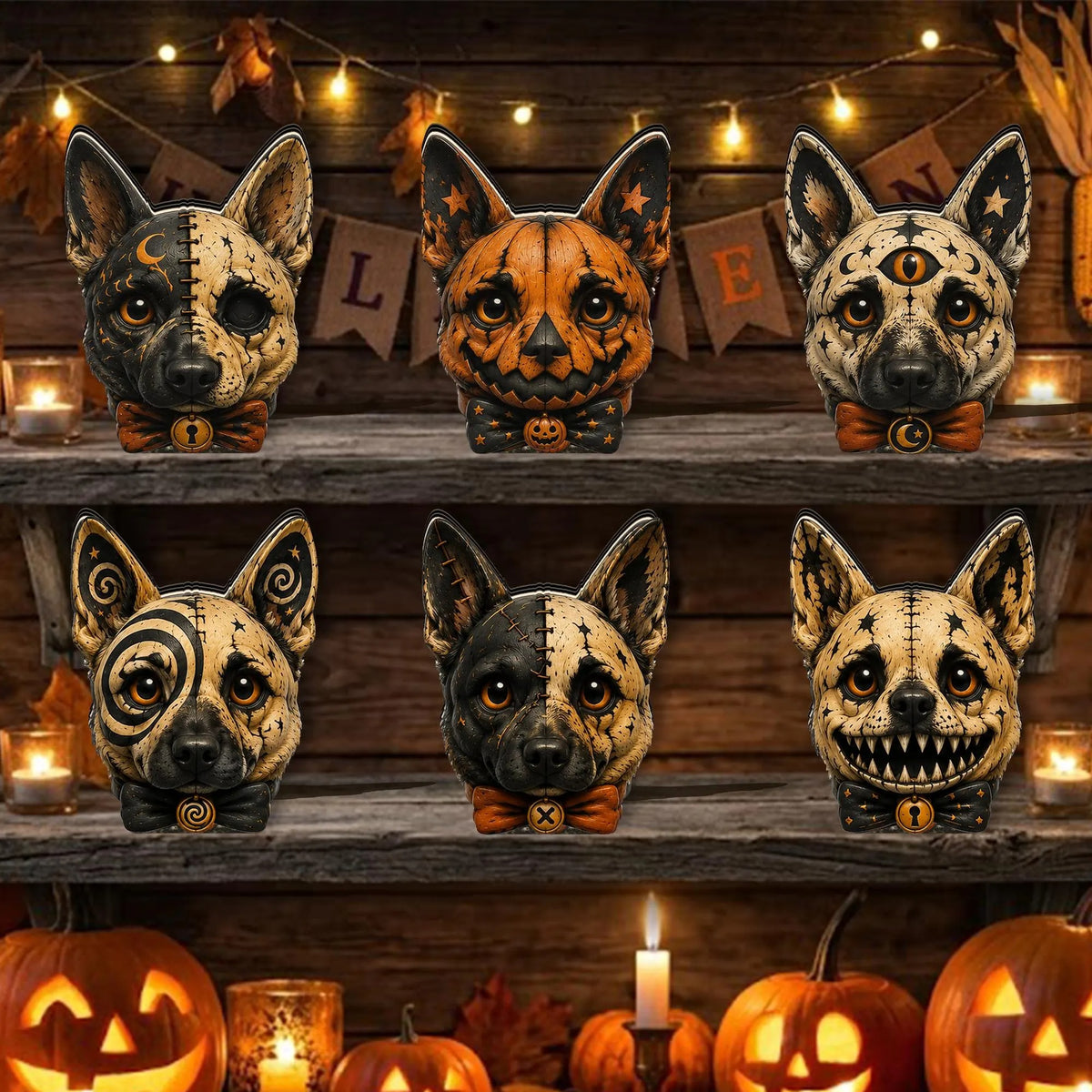 Vintage Halloween German Shepherd Wooden Block, Primitive Skull Dog Decor, Rustic Shelf Sitter, Spooky Indoor Home Decoration, Dog Lover Gift