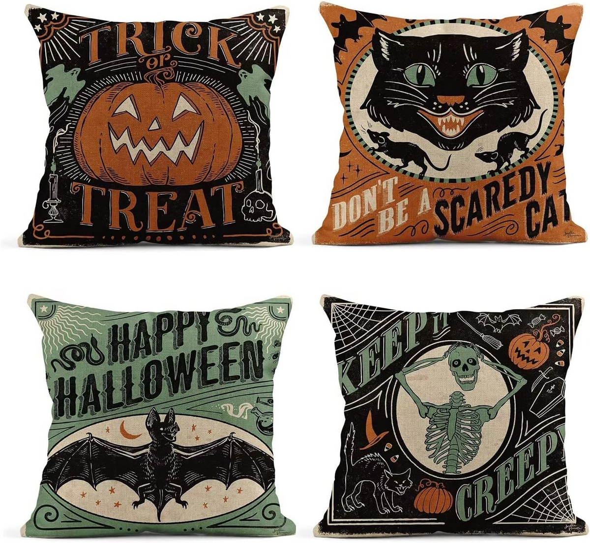 Retro Halloween Pillowcase, Scary Black Cat & Pumpkin Throw Pillow Cover, Vintage Spooky Fall Cushion Case, Gothic Home Decor, Halloween Gift