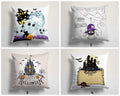 Halloween Spider Witch Hat Throw Pillow Cover, Carved Pumpkin & Haunted House Cushion Case, Spooky Fall Home Decor, Halloween Party Decoration