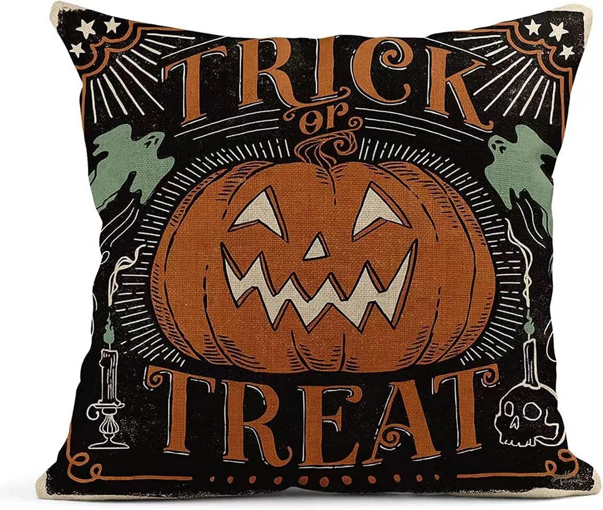 Retro Halloween Pillowcase, Scary Black Cat & Pumpkin Throw Pillow Cover, Vintage Spooky Fall Cushion Case, Gothic Home Decor, Halloween Gift