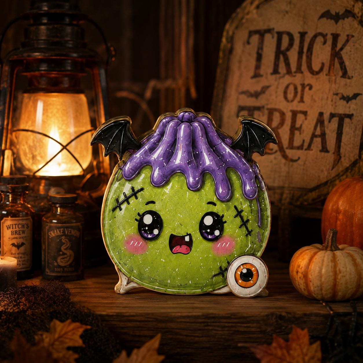 Cute Halloween Dumpling Wooden Blocks Decor Set Kawaii Character Shelf Sitter Spooky Season Home Decoration Kids Room Gift Holiday Display