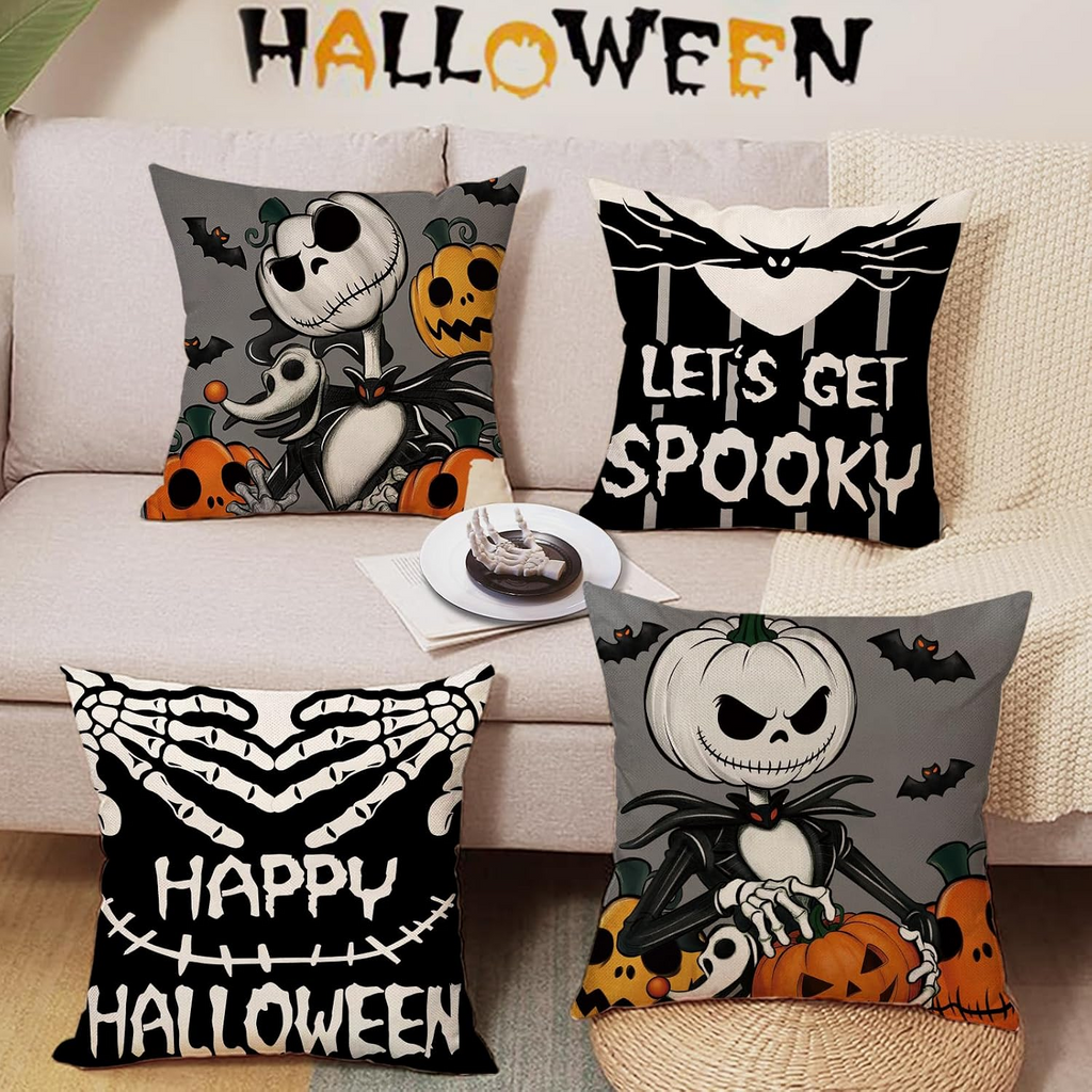 Halloween Pillow Covers, Spooky Pumpkin King Skeleton Hands Throw Pillow Case, Gothic Fall Cushion Cover, Creepy Halloween Home Decor, Gift