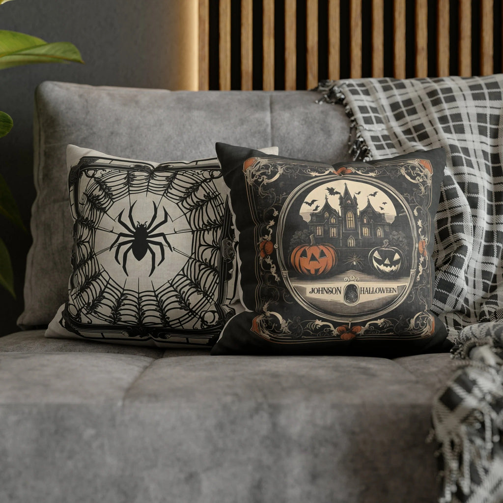 Halloween Pillow Cover, Spider Web & Pumpkin Design, Spooky Throw Pillow Case, Fall Home Decor, Halloween Cushion Decoration