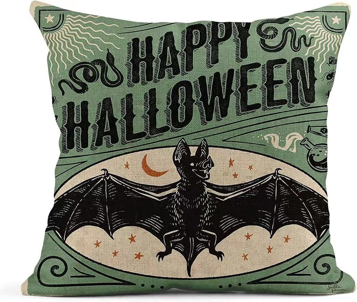 Retro Halloween Pillowcase, Scary Black Cat & Pumpkin Throw Pillow Cover, Vintage Spooky Fall Cushion Case, Gothic Home Decor, Halloween Gift