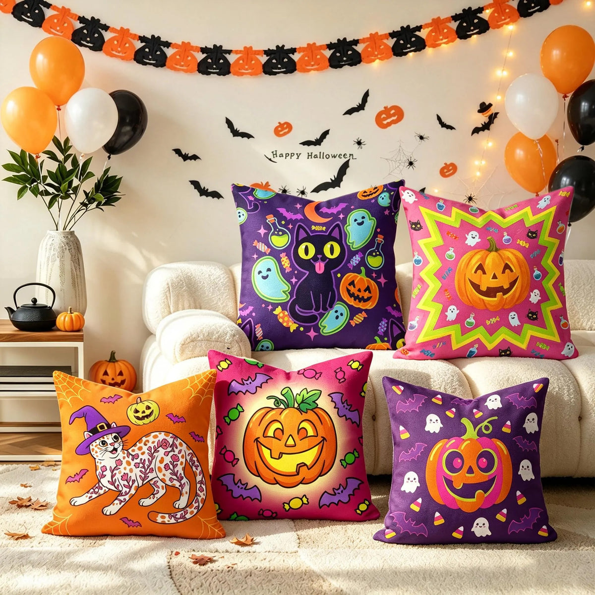 Autumn Pumpkin Halloween Pillow Cover, Tropical Parrot Dopamine Cushion Case, Outdoor Waterproof Throw Pillow Cover, Fall Home & Patio Decor