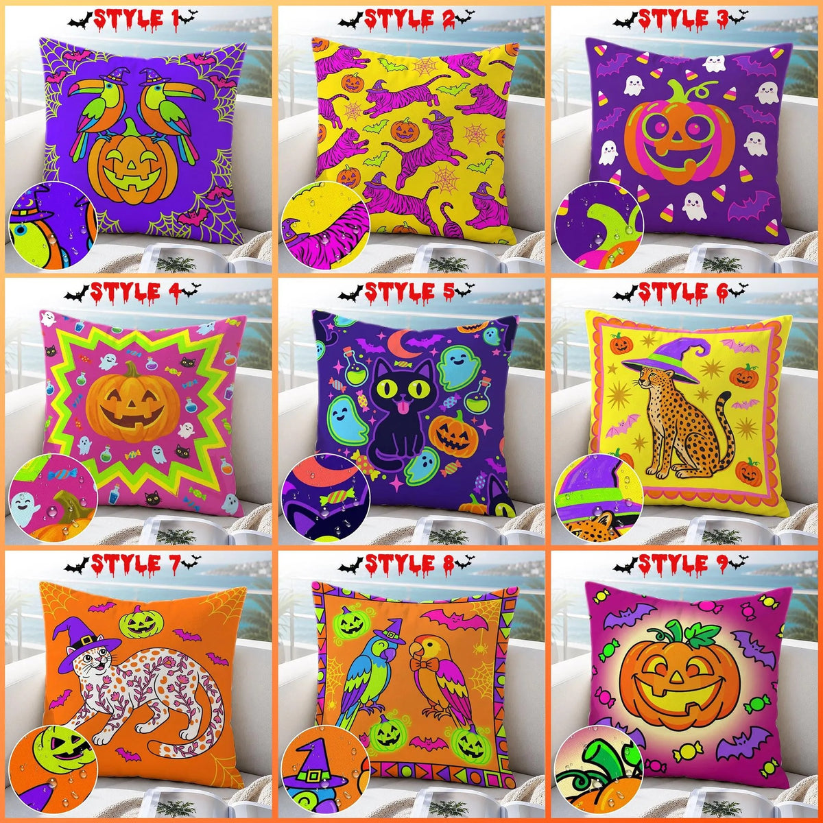 Autumn Pumpkin Halloween Pillow Cover, Tropical Parrot Dopamine Cushion Case, Outdoor Waterproof Throw Pillow Cover, Fall Home & Patio Decor