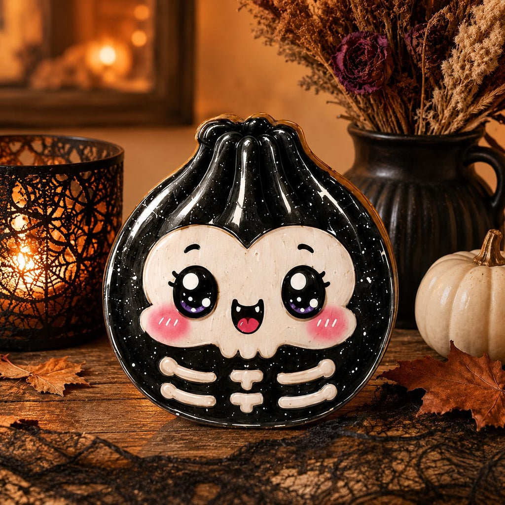 Cute Halloween Dumpling Wooden Blocks Decor Set Kawaii Character Shelf Sitter Spooky Season Home Decoration Kids Room Gift Holiday Display