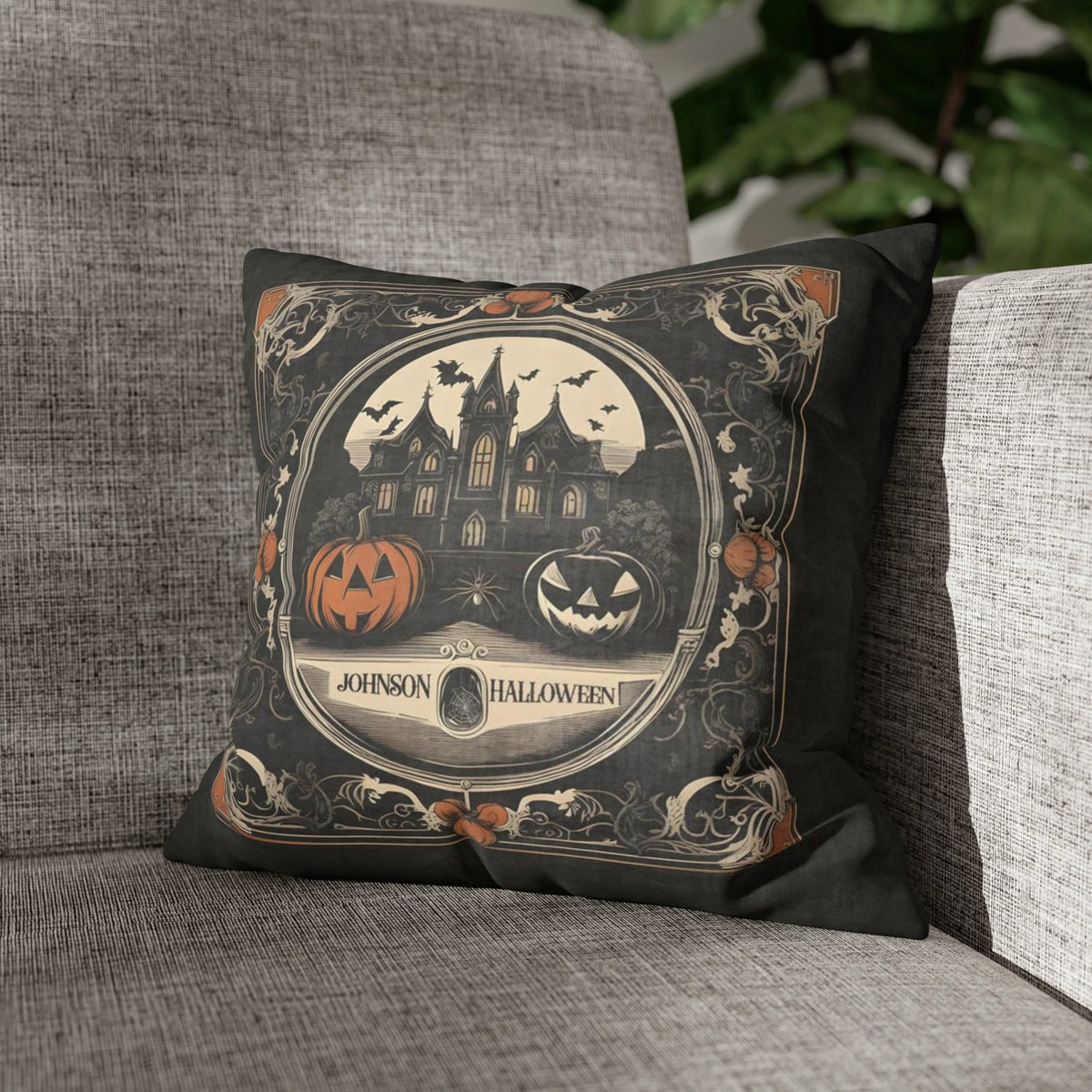Halloween Pillow Cover, Spider Web & Pumpkin Design, Spooky Throw Pillow Case, Fall Home Decor, Halloween Cushion Decoration