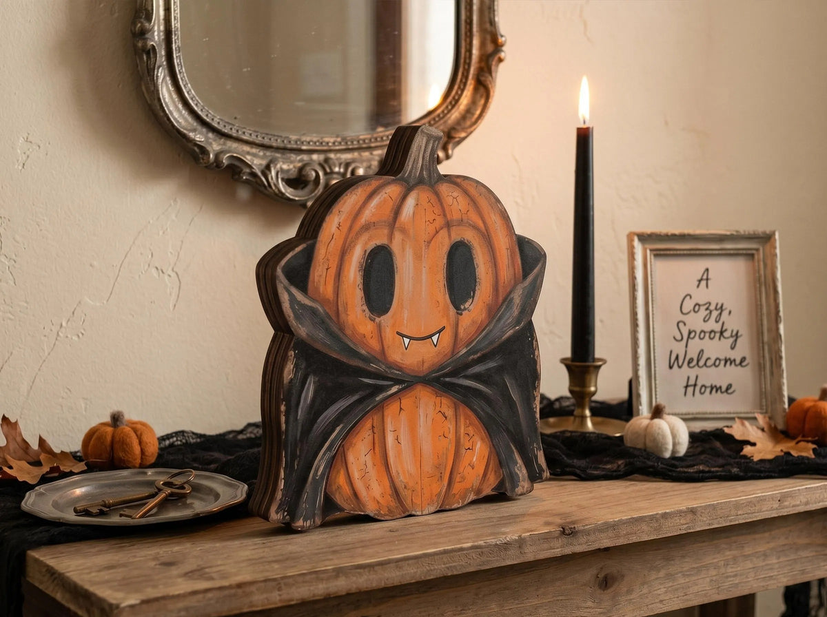 Vintage Halloween Wooden Block Decor, Retro Fall Shelf Sitter, Ghost Black Cat Pumpkin Skeleton Witch Owl Zombie Vampire, Spooky Indoor Home Decoration