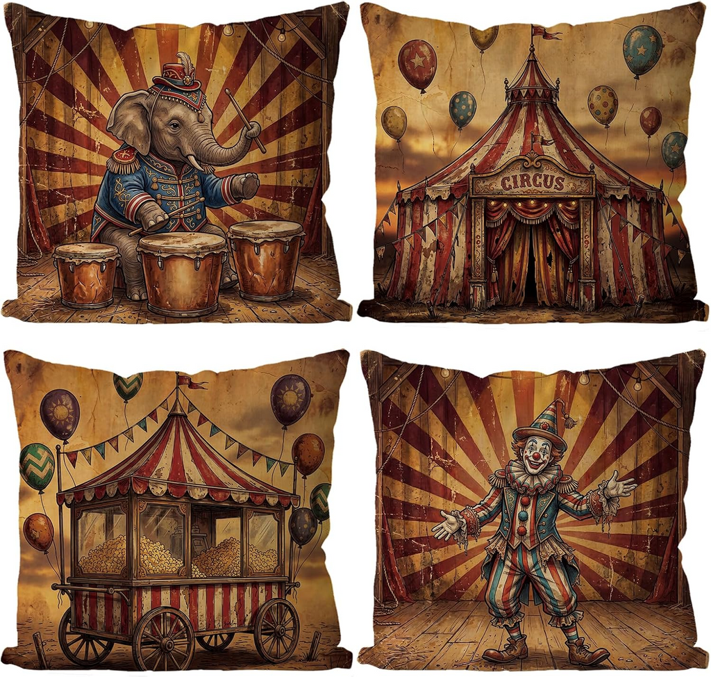 Halloween Pillow Covers, Spooky Circus Carnival Throw Pillow Cases, Creepy Fall Cushion Covers, Gothic Halloween Home Decor, Party Decoration