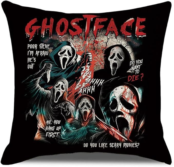 Halloween Horror Movie Pillow Cover, Spooky Ghost Face Throw Pillow Case, Creepy Decorative Cushion Cover, Halloween Couch & Home Decor, Horror Fan Gift