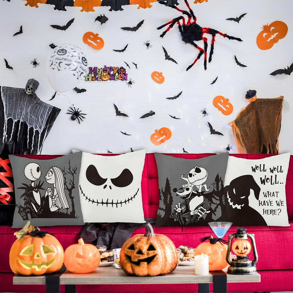 Halloween Jack & Sally Pillow Covers, Spooky Christmas Throw Pillow Case, Gothic Holiday Cushion, Halloween & Christmas Home Decor