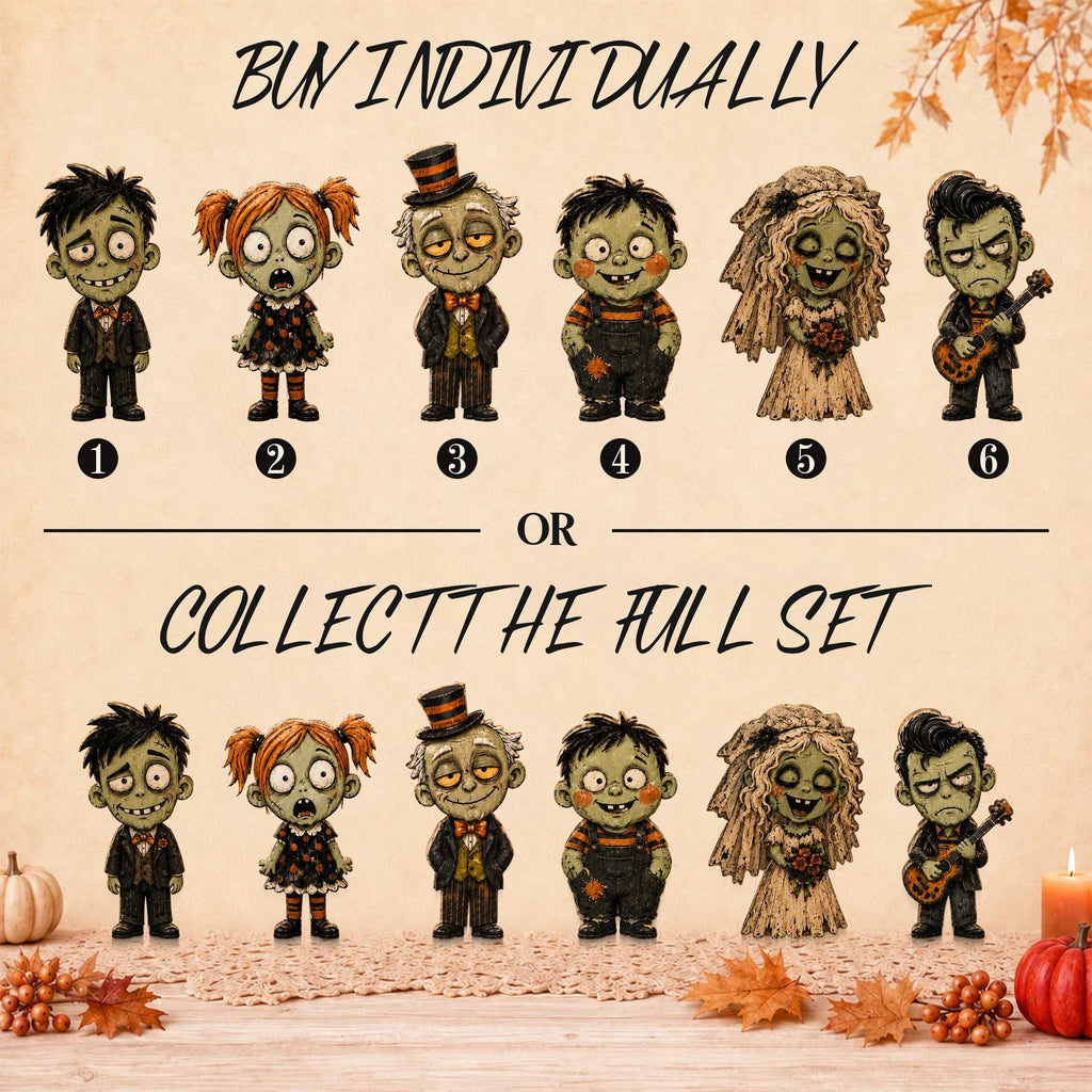 Spooky Zombie Family Figurines Set Halloween Decor, Creepy Cute Haunted House Statues, Unique Horror Gift, Undead Bride Groom Art