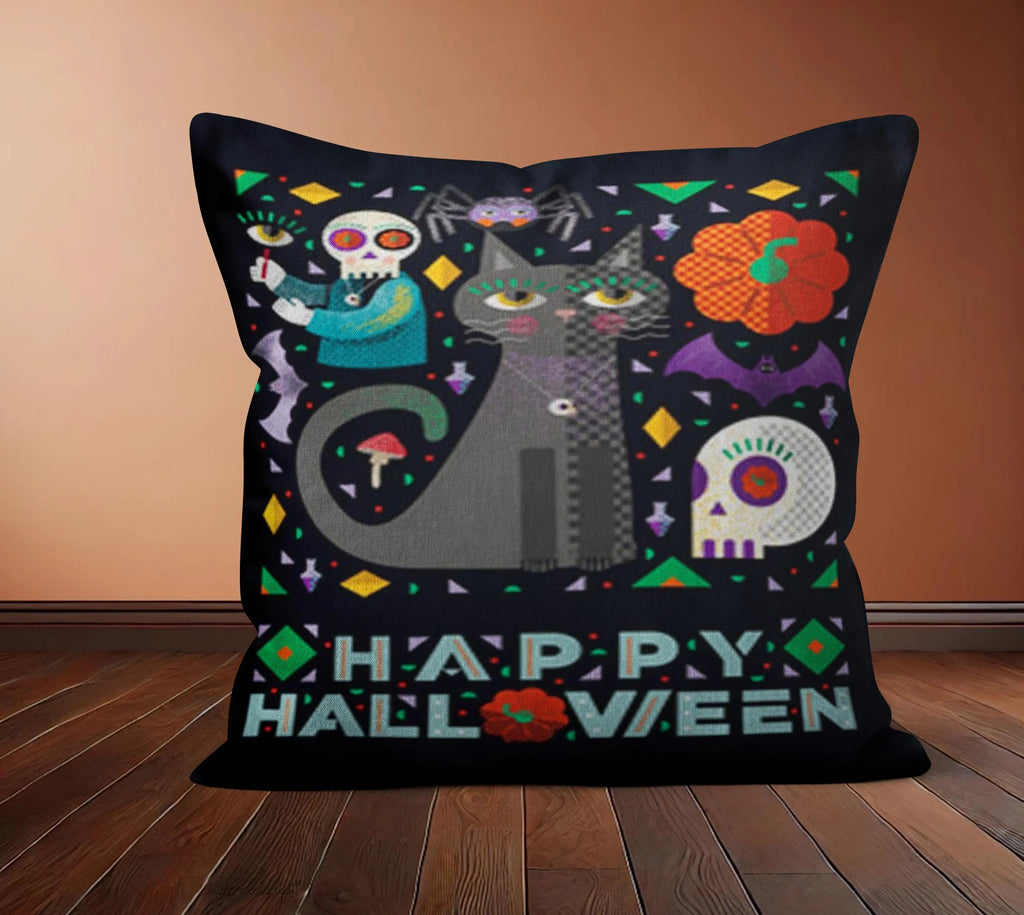 Black Halloween Accent Pillow Cover, Spooky Ghosts & Orange Pumpkin Cushion Case, Creepy Festive Throw Pillow, Fall Home Decor, Halloween Gift