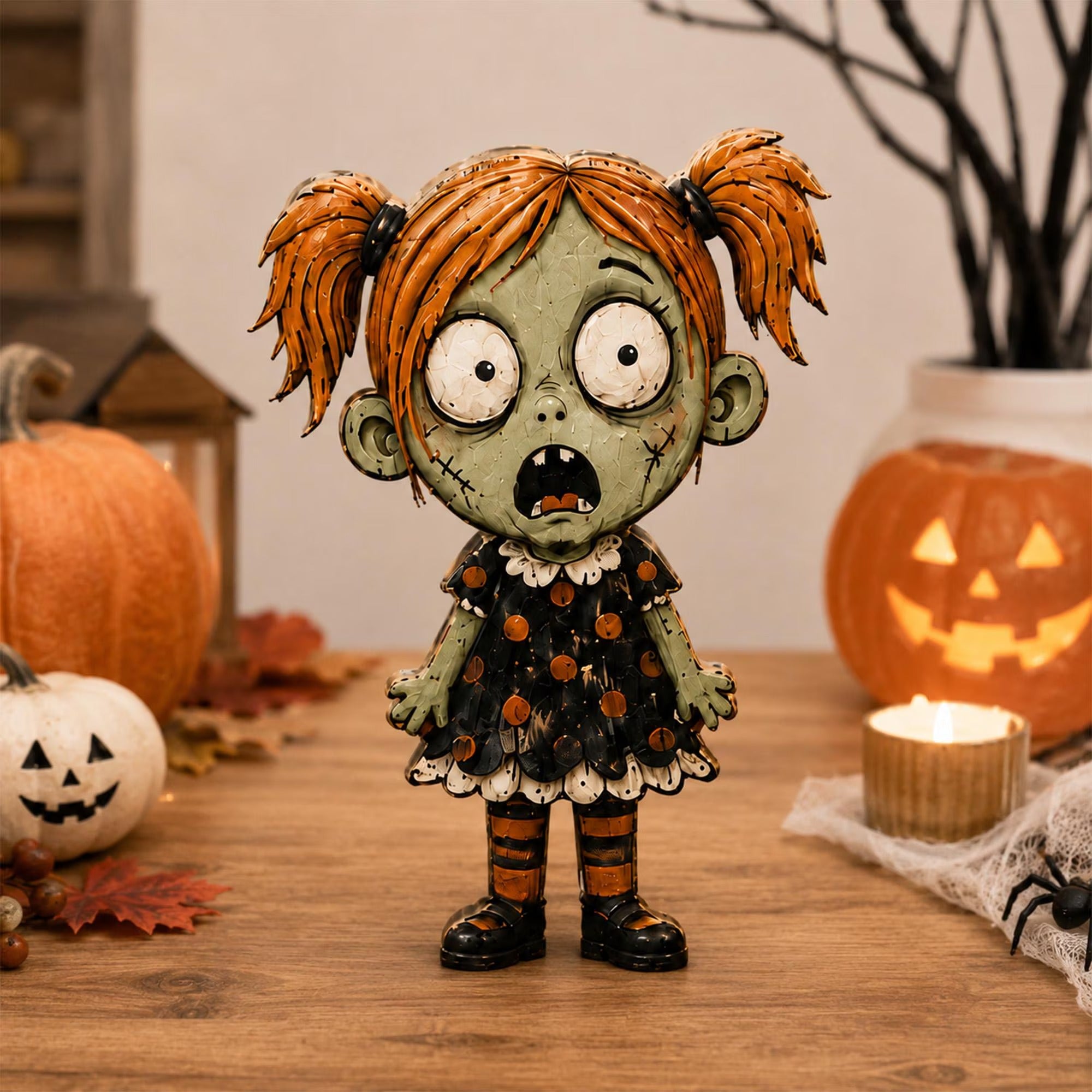 Spooky Zombie Family Figurines Set Halloween Decor, Creepy Cute Haunted House Statues, Unique Horror Gift, Undead Bride Groom Art