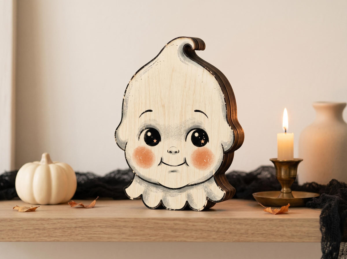 Vintage Halloween Wooden Block Decor, Retro Shelf Sitter with Ghost Pumpkin Black Cat Clown Bat, Rustic Indoor Home Decoration, Housewarming Gift