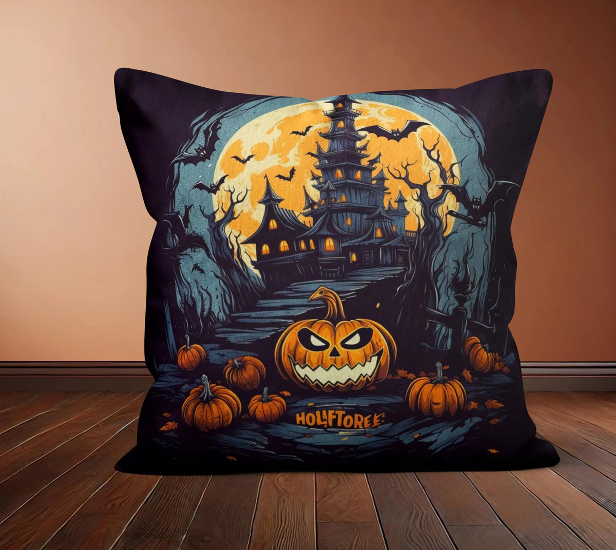 Black Halloween Accent Pillow Cover, Spooky Ghosts & Orange Pumpkin Cushion Case, Creepy Festive Throw Pillow, Fall Home Decor, Halloween Gift