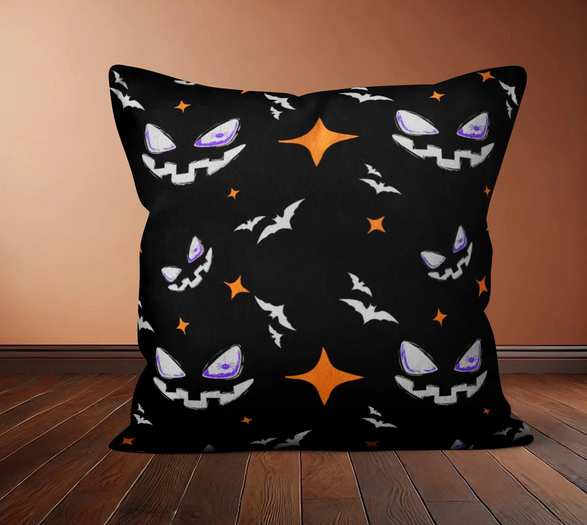 Black Halloween Accent Pillow Cover, Spooky Ghosts & Orange Pumpkin Cushion Case, Creepy Festive Throw Pillow, Fall Home Decor, Halloween Gift
