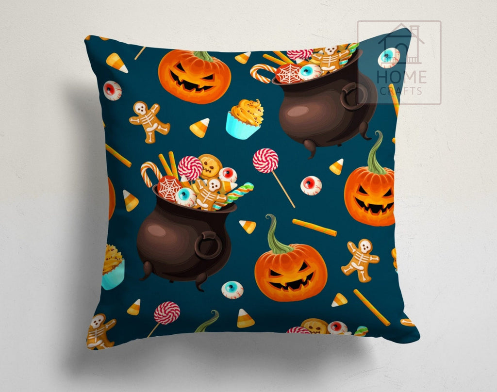 Halloween Pumpkin & Monster Throw Pillow Cover, Spooky Festive Cushion Case, Cute Fall Home Decor, Halloween Sofa Decoration
