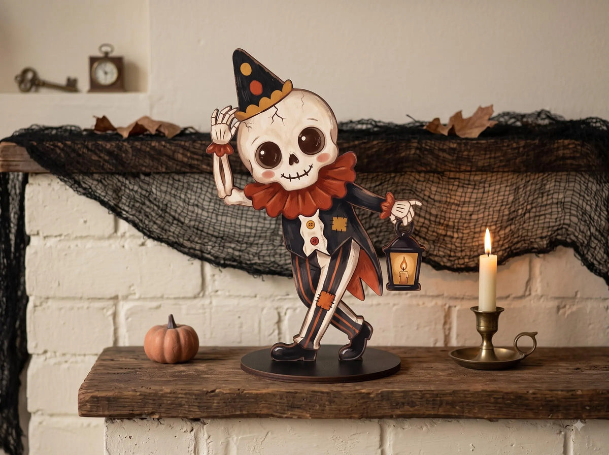 Vintage Halloween Wooden Plaque, Retro Shelf Decor, Cute Ghost Pumpkin Black Cat Skeleton Witch Owl, Rustic Indoor Halloween Decoration, Housewarming Gift