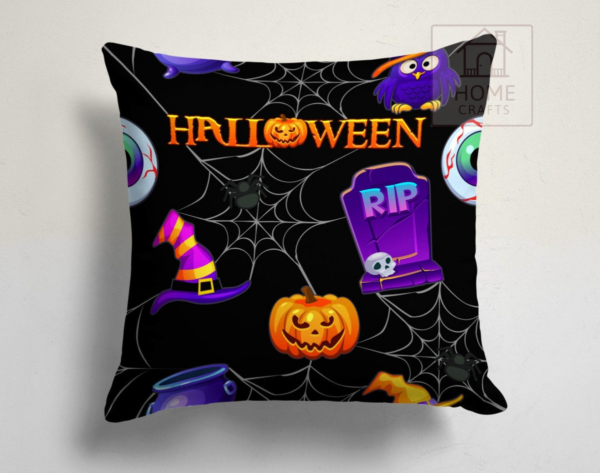 Halloween Pumpkin & Monster Throw Pillow Cover, Spooky Festive Cushion Case, Cute Fall Home Decor, Halloween Sofa Decoration