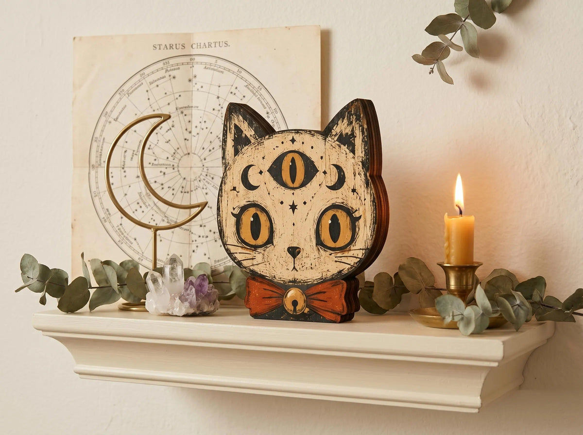 Vintage Halloween Cat Wooden Block Decor, Primitive Skull Black Cat Shelf Sitter, Rustic Indoor Halloween Decoration, Spooky Home Decor, Housewarming Gift