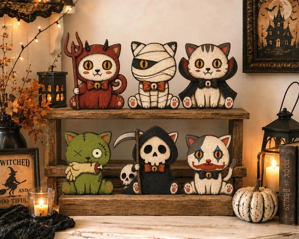 Halloween Black Cat Wooden Block, Vintage Folk Art Cat Shelf Decor, Spooky Witchy Tabletop Display, Rustic Halloween Decoration, Cat Lover Gift